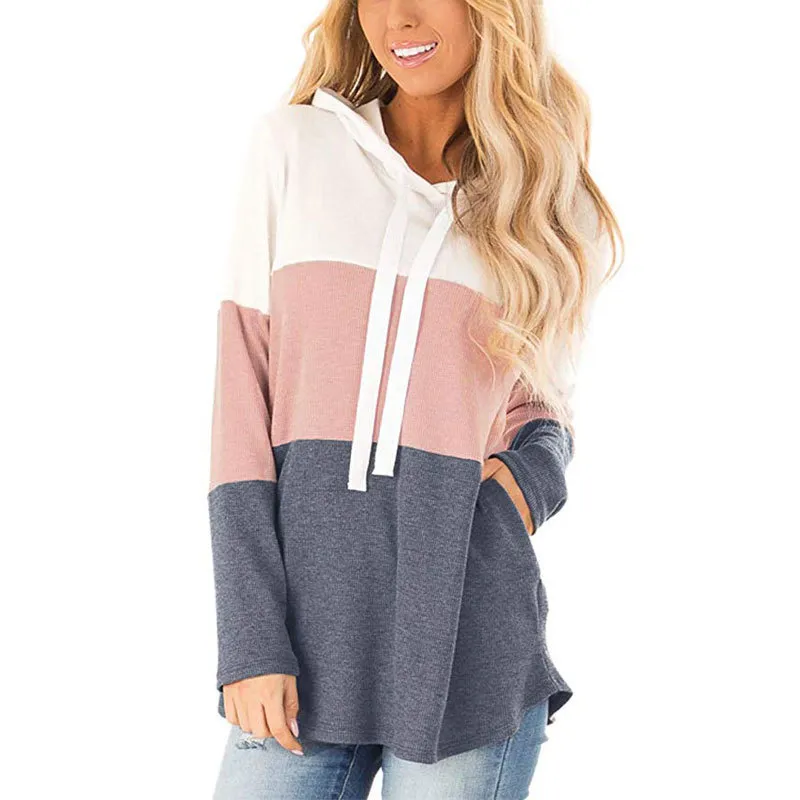 Collared drawstring hooded pocket hoodie - Pink