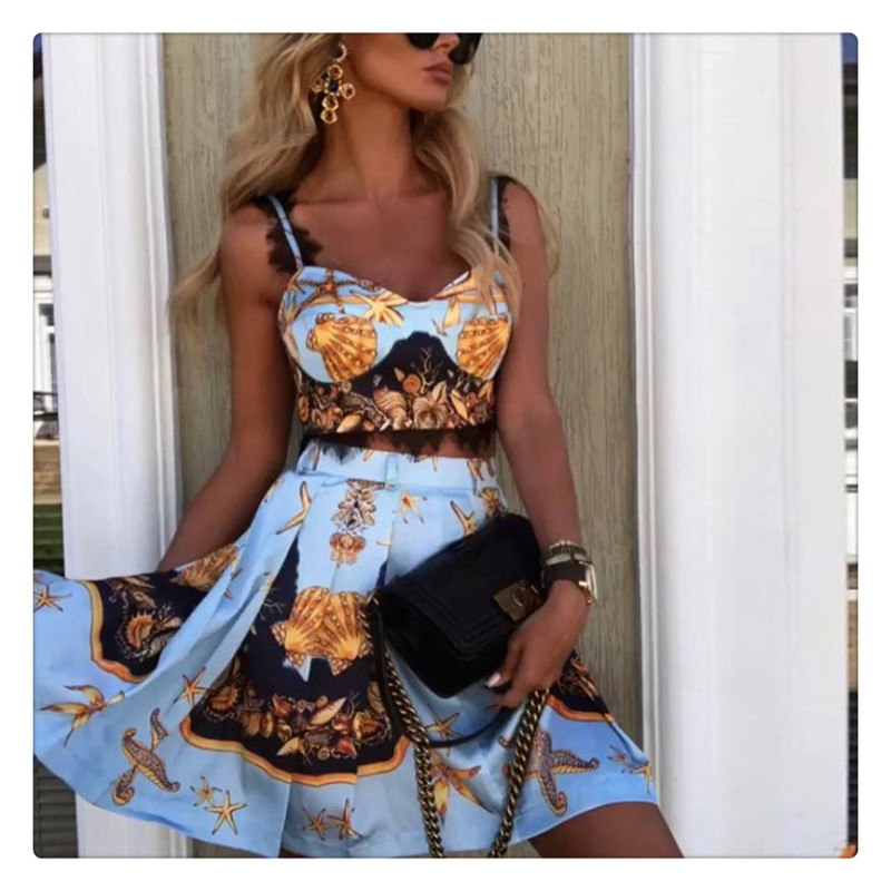 Printed halter suit skirt