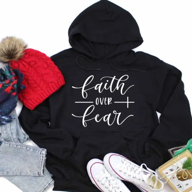 Faith Over Fear solid color hooded sweatshirt Black - Shop at LoveMi