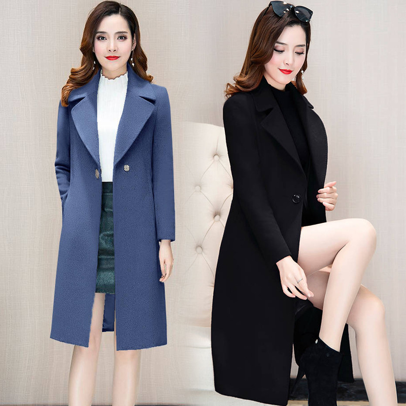 Korean style waisted suit collar woolen jacket