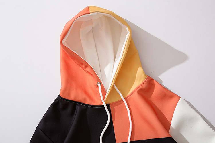 Multi-color plaid and wind-up sweater youth personality Korean style hooded sweater