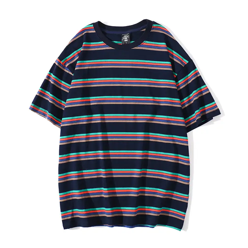 Simple striped loose short sleeve couple T-shirt