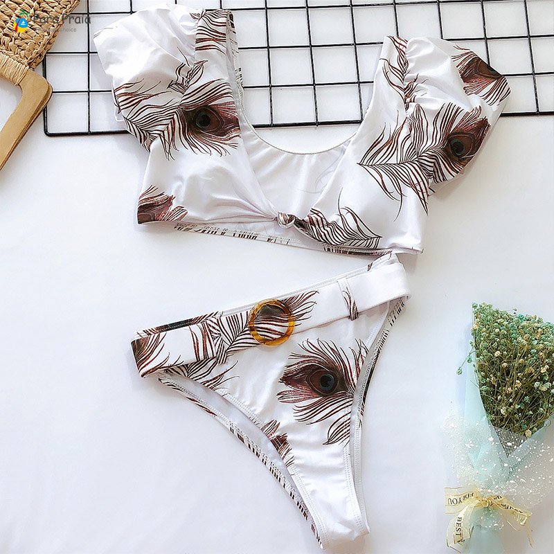 Ladies print split swimsuit