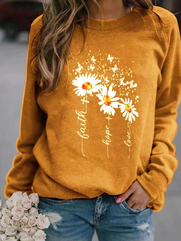 Long-sleeved round neck printed casual European and American sweater