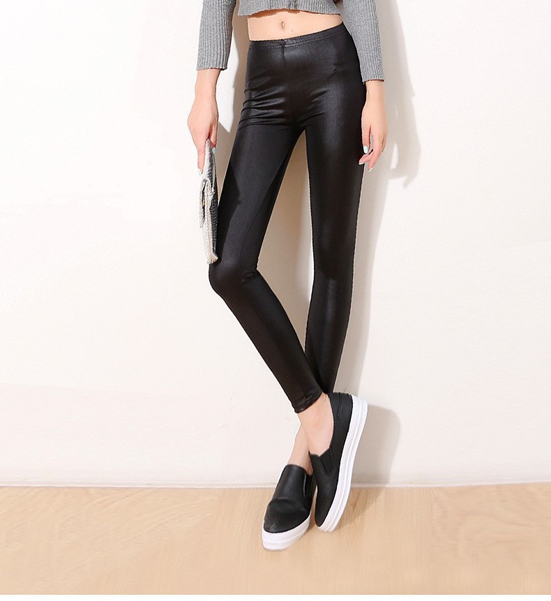 Faux leather pants, wearing thin leggings, black feet trousers Black - Shop at LoveMi