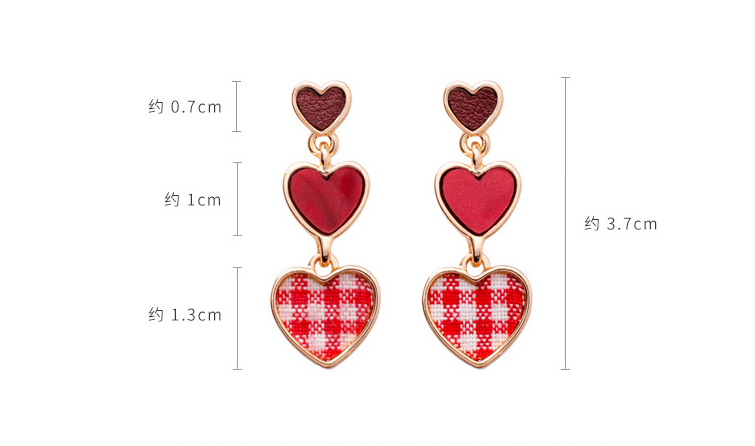 Colorful Plaid Fabric Love Earrings Korean College Style Sweet Girls Size Heart Earrings
