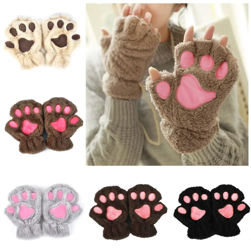 Winter Lovely Half Cover Paw Bear Cat Claw Gloves