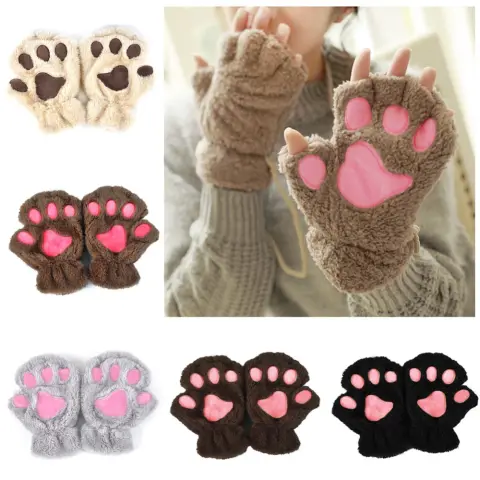 Winter Lovely Half Cover Paw Bear Cat Claw Gloves