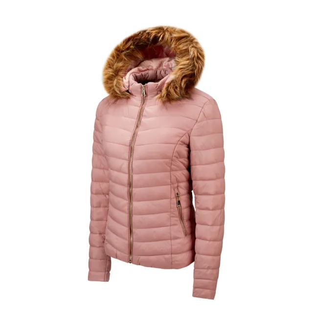 Women's fur collar cotton hooded jacket Pink - Shop at LoveMi
