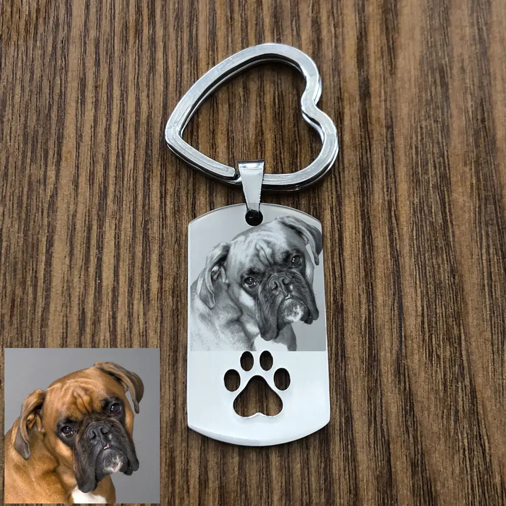 Custom DIY Dog Tag Photo Keychain Stainless Steel Engraved