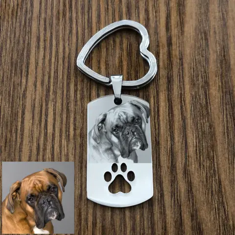 Custom DIY Dog Tag Photo Keychain Stainless Steel Engraved