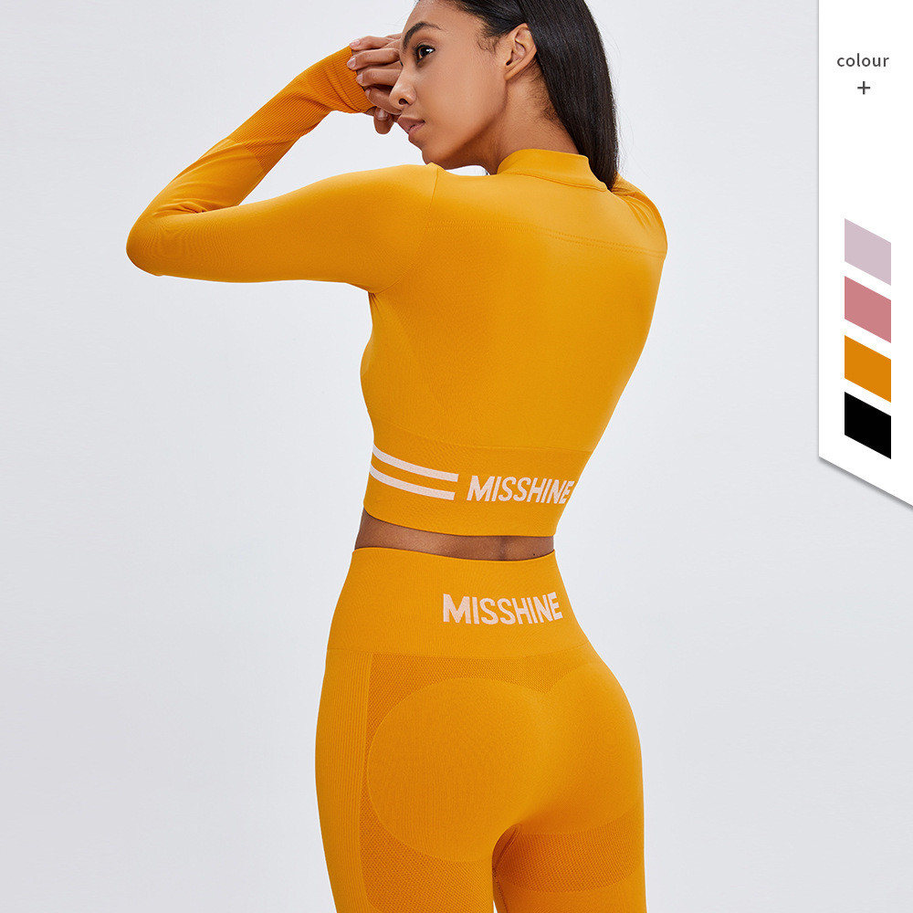 سترة يوجا بأكمام طويلة وسحّاب مطاطي نايلون