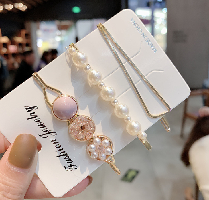 Korean version of the word clip set pearl gravel hairpin