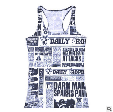 Newspaper print new women's sleeveless slim vest