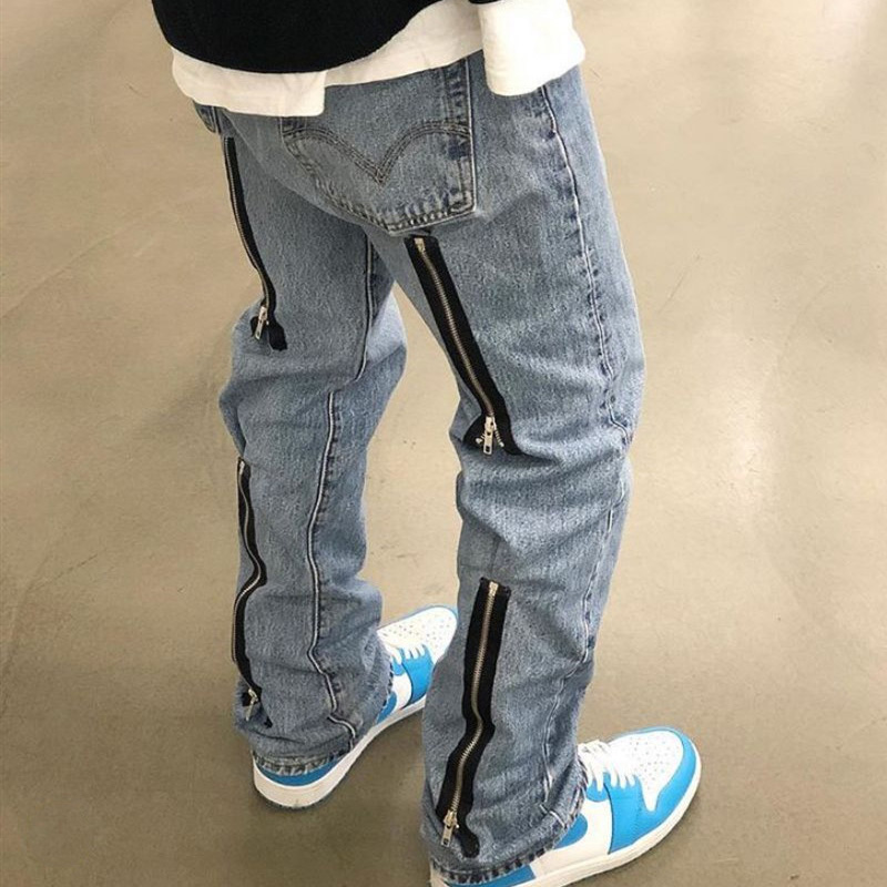 Men's straight-leg jeans with zipper