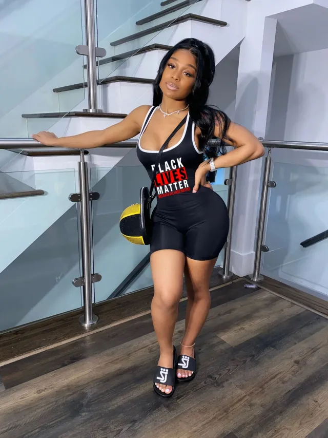 Letter print tank top jumpsuit Black - Shop at LoveMi