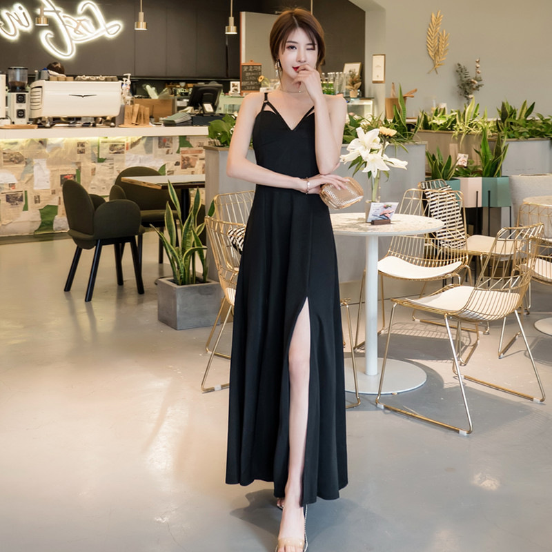 Women's high waist slim and high sling dress