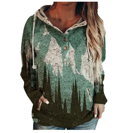 Landscape print V neck hooded women's clothing 12Style S - Shop at LoveMi