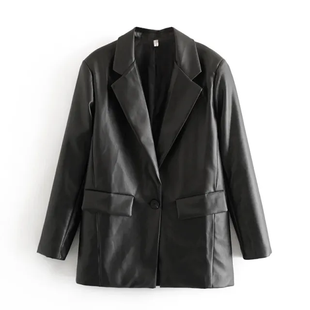 Ins European and American women's clothing faux leather loose suit jacket Black - Shop at LoveMi