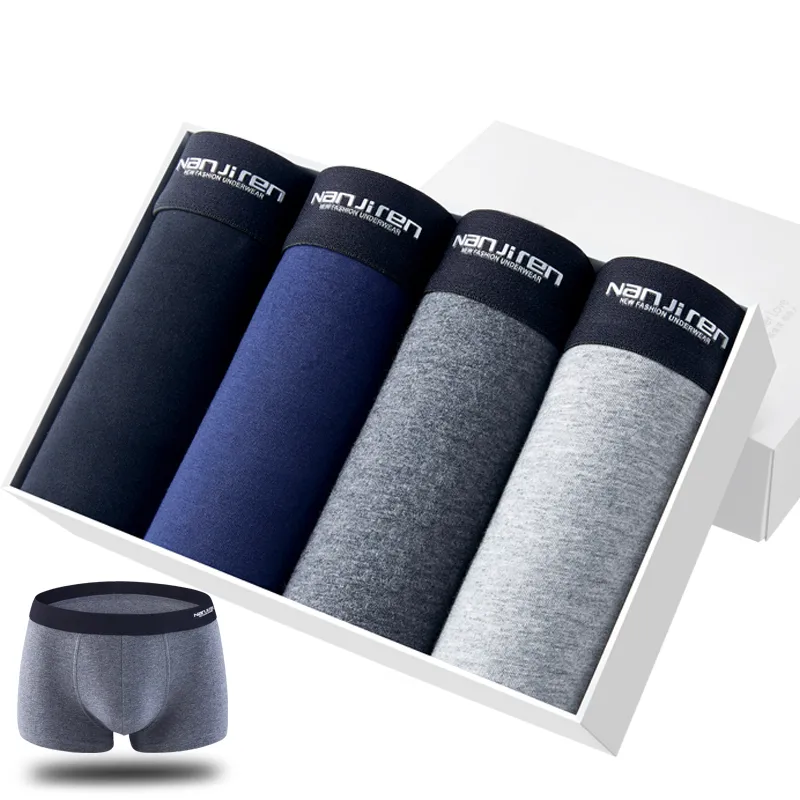 Men's Solid Color Cotton Boxer Shorts Sexy