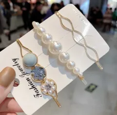 Korean version of the word clip set pearl gravel hairpin - Light Blue - View 1