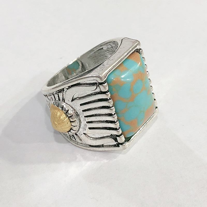Square green turquoise ring