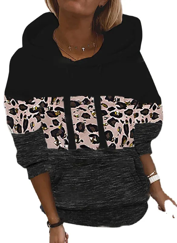 Bubble sleeve patchwork hat rope loose sweater Black - Shop at LoveMi
