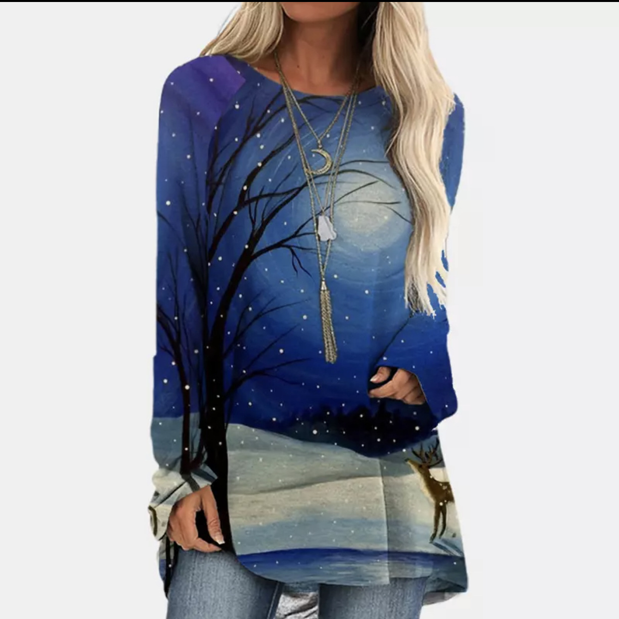 Casual long-sleeved round neck irregular lady T-shirt