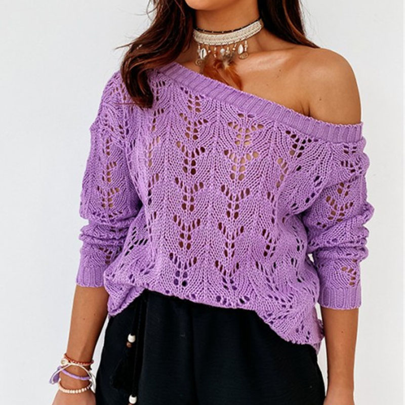 Solid color hollowed out sexy sweater