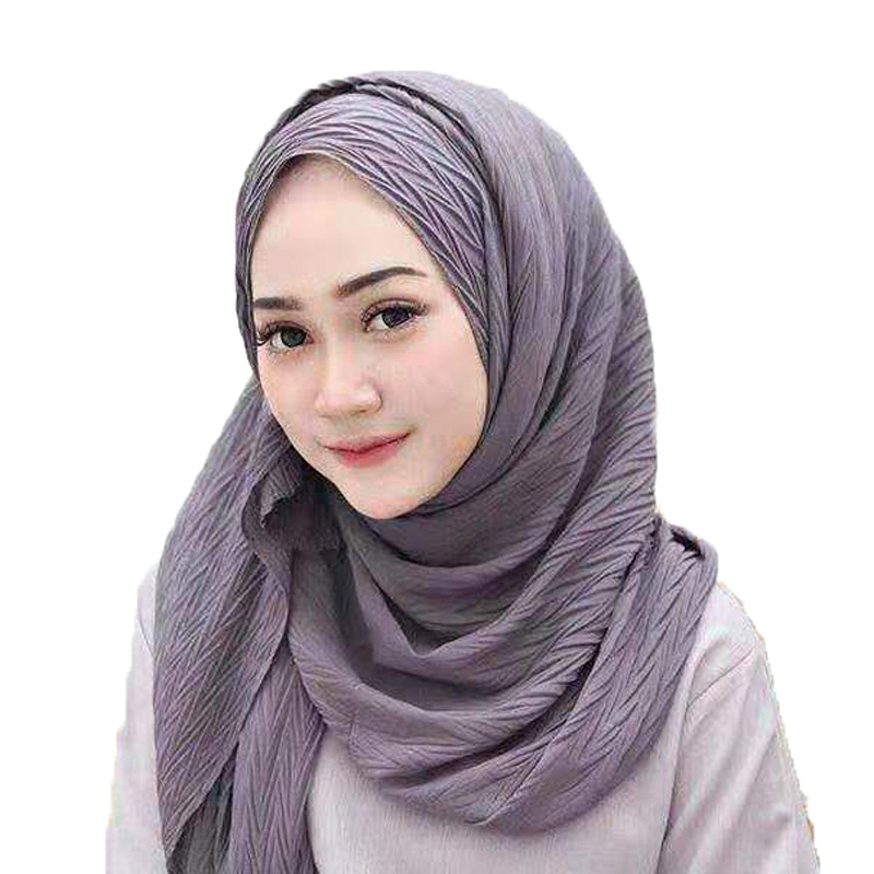 Fashion leaf crumpled solid color female headscarf