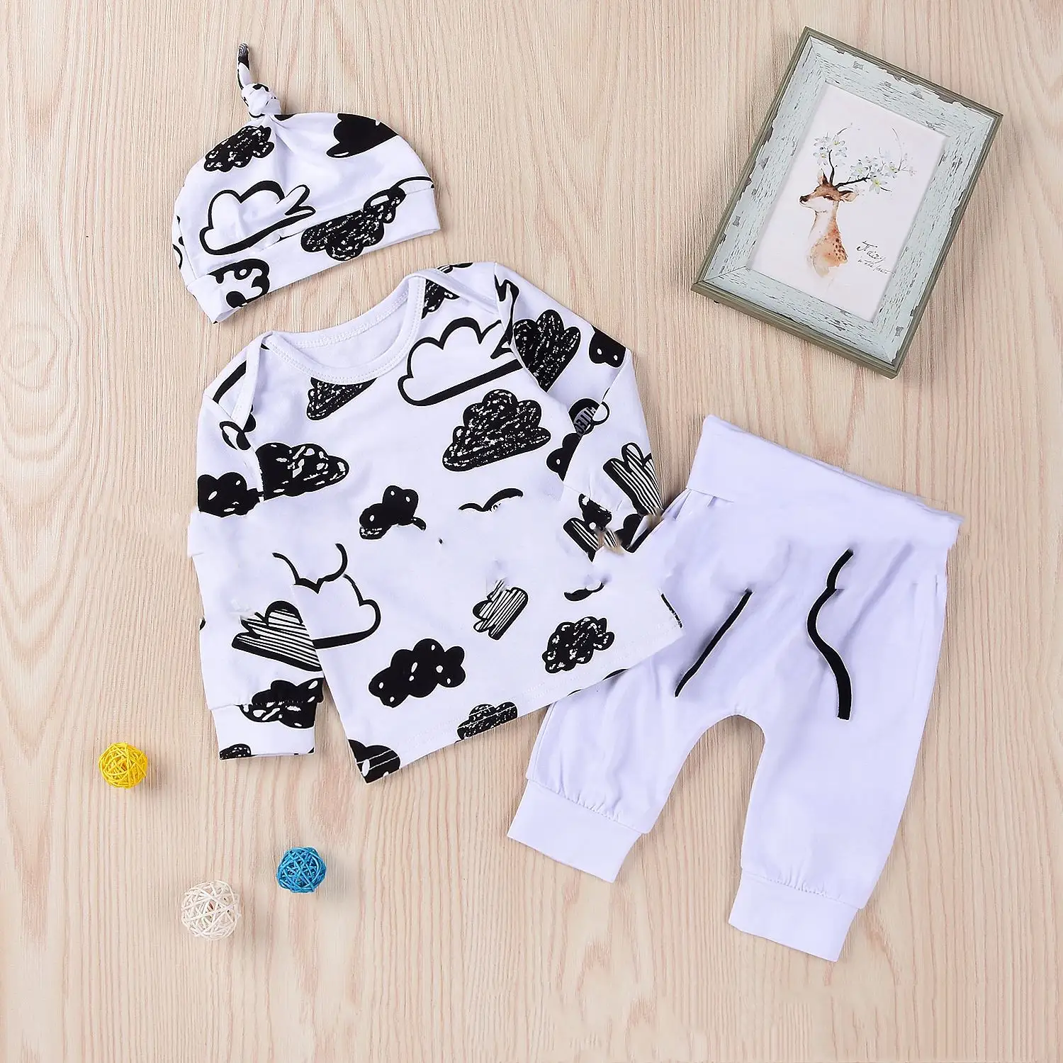 Three-piece baby long-sleeved cloud lace-up pants