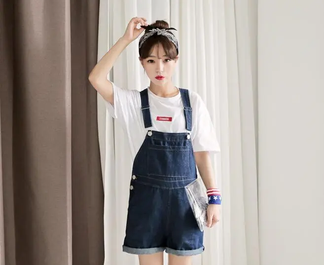 Oversized women's suspender jeans - Blue