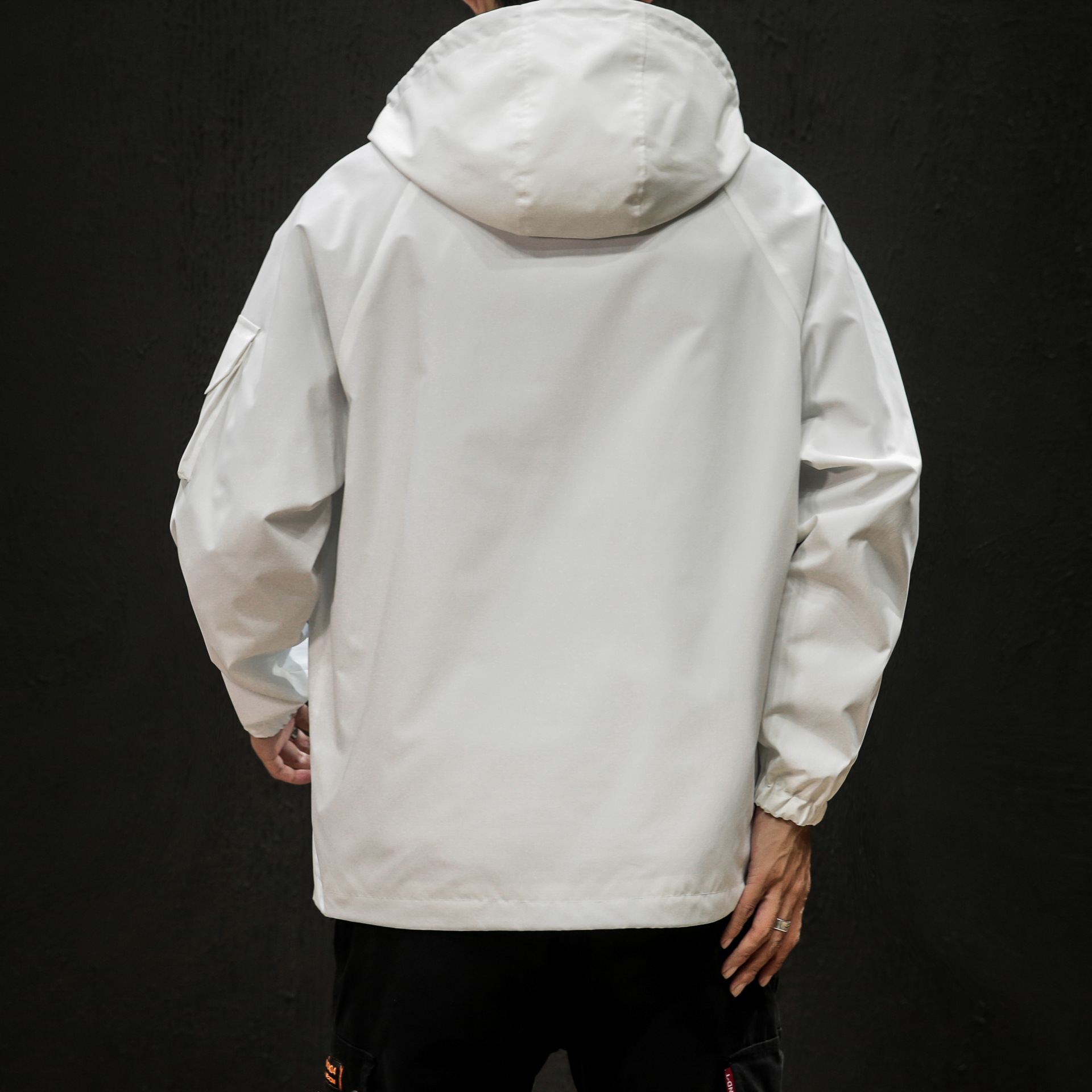 Loose multi-pocket tooling hooded sweater jacket