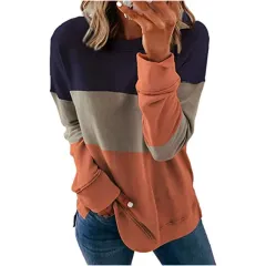 Round neck long sleeve casual loose women's sweater - Orange - View 1