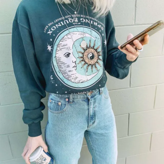 Yin Yang pattern versatile Pullover Sweater Blue - Shop at LoveMi