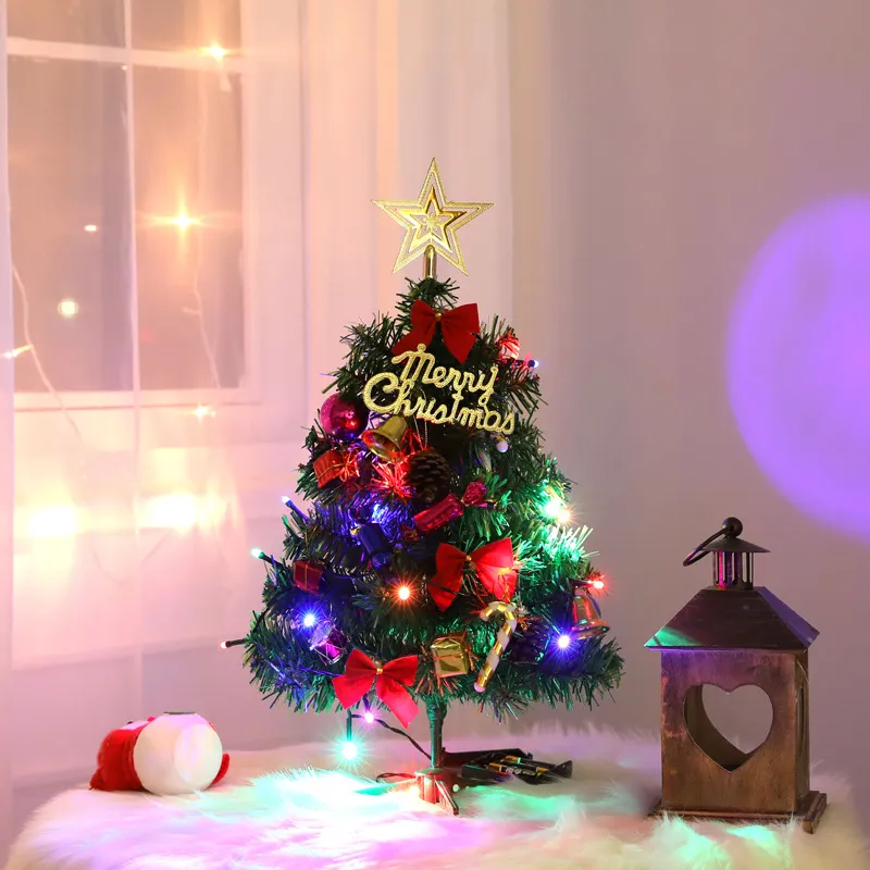 Mini Christmas Tree With Lights Small Accessories Bow Bells Pine Cone Gifts Christmas Desktop New Year Decorations – image 3