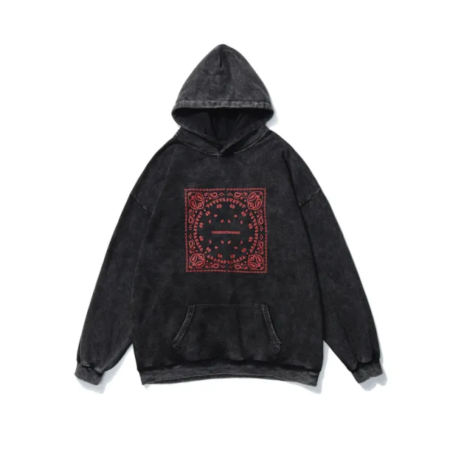 Washed distressed hooded sweater Red - Shop at LoveMi