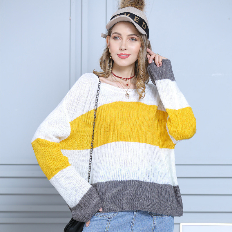 New European and American striped pullover mohair sweater