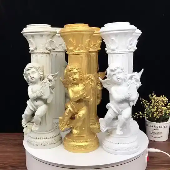 2pcs/set Retro Cupid Angel Marble Pillar Candlestick