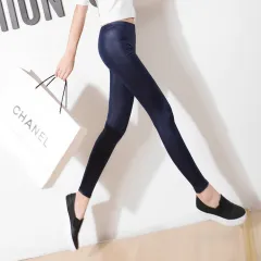 Faux leather pants, wearing thin leggings, black feet trousers - Navy Blue - View 1