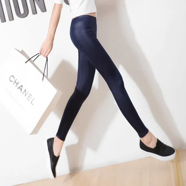 Faux leather pants, wearing thin leggings, black feet trousers Navy Blue - Shop at LoveMi