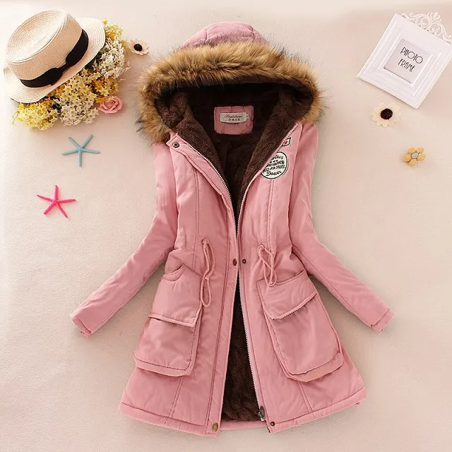 Women's long sleeve lamb wool cotton coat Pink - Shop at LoveMi