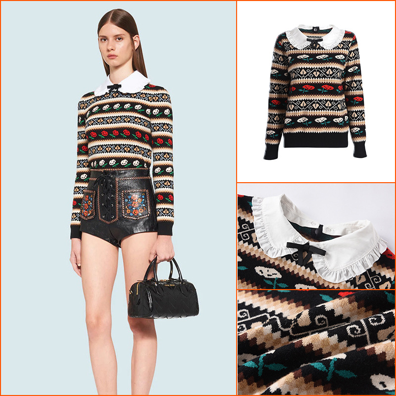 French retro bow doll collar short sweater