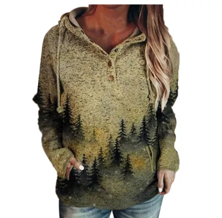Landscape print V neck hooded women's clothing 11Style - Shop at LoveMi