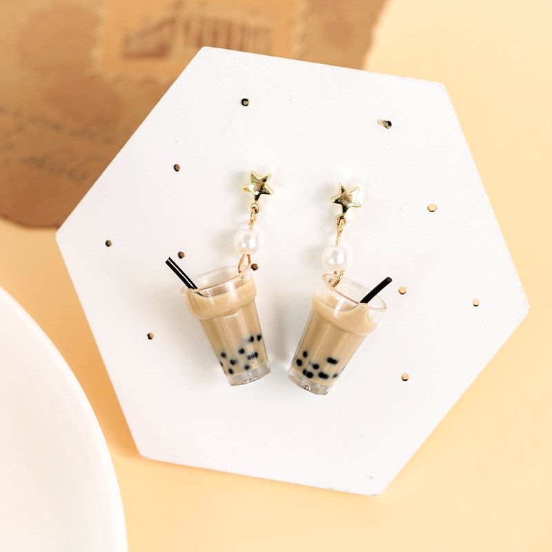 Pearl milk tea female earrings