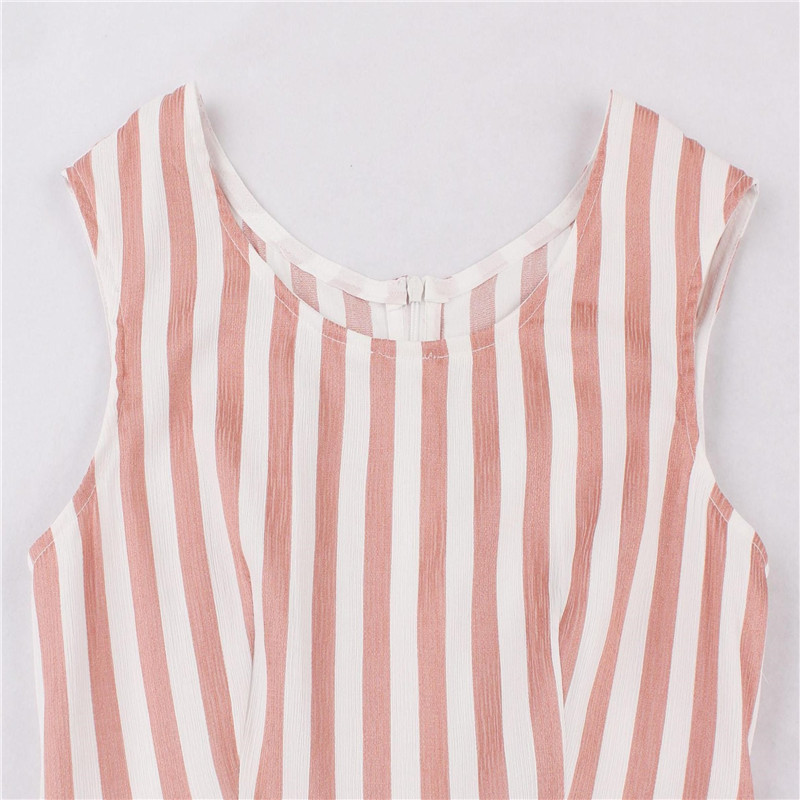 Round neck striped lace-up slim sleeveless dress