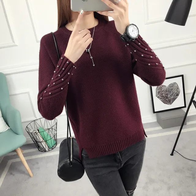 The new fall/winter pullover sweater Korean style beaded Wine - Shop at LoveMi