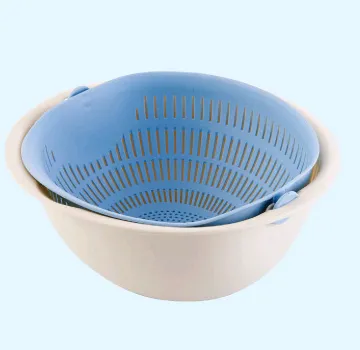 Portable detachable double-layer hollow fruit and vegetable cleaning drain basket Washed rice noodles - Blue