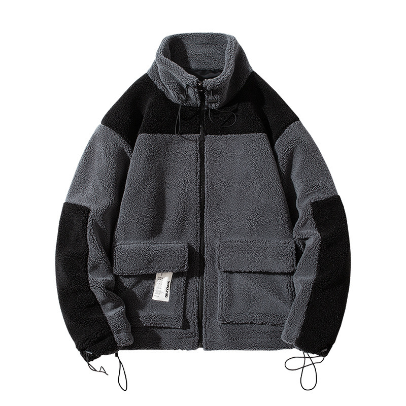 Men's lamb wool padded warm stand collar quilted jacket