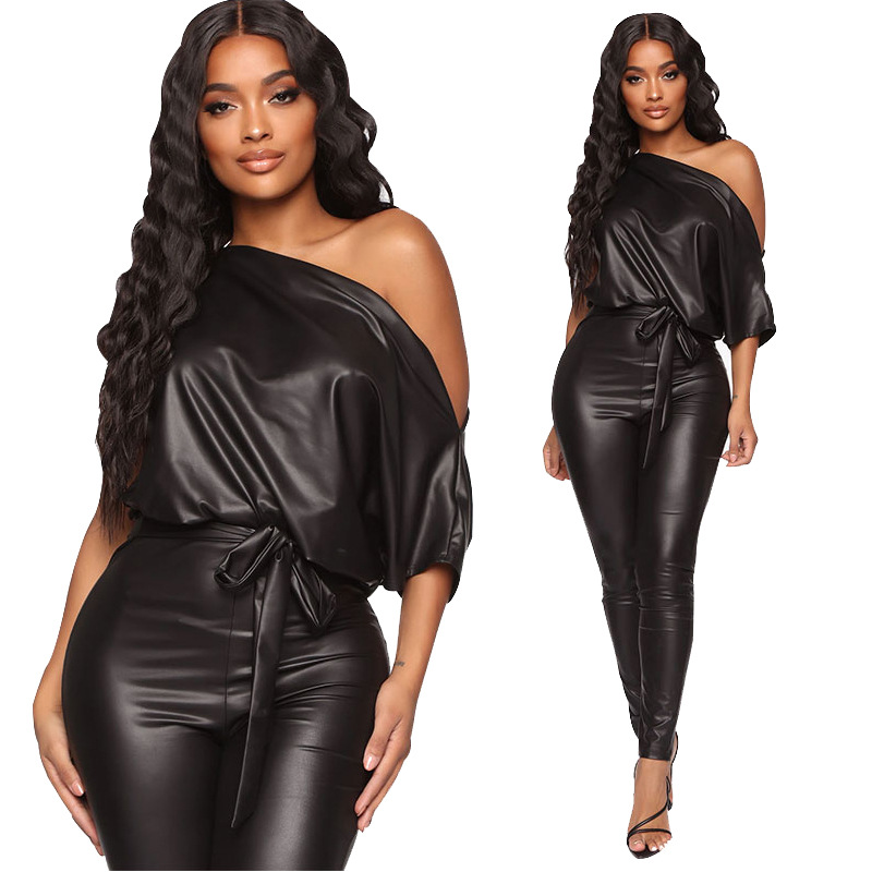Leggings and strapless leather jumpsuits Black - Shop at LoveMi